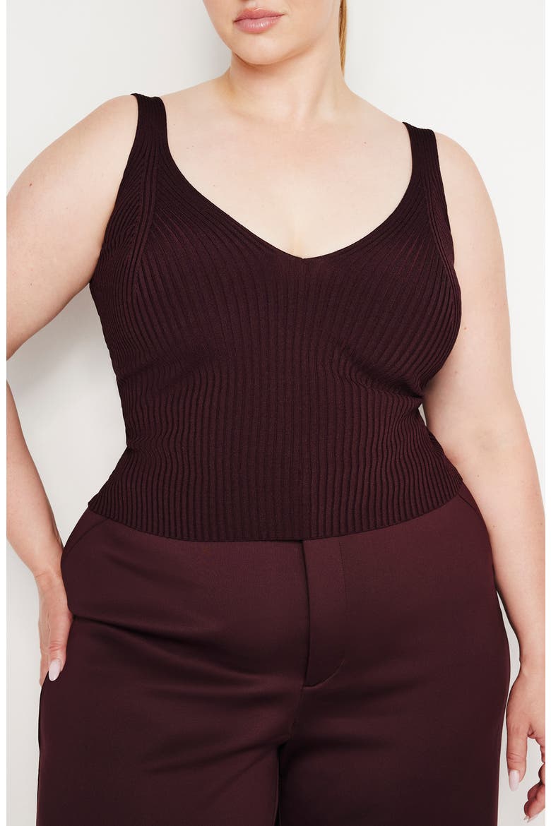 Shine V-Neck Rib Tank, Alternate, color, MALBEC003