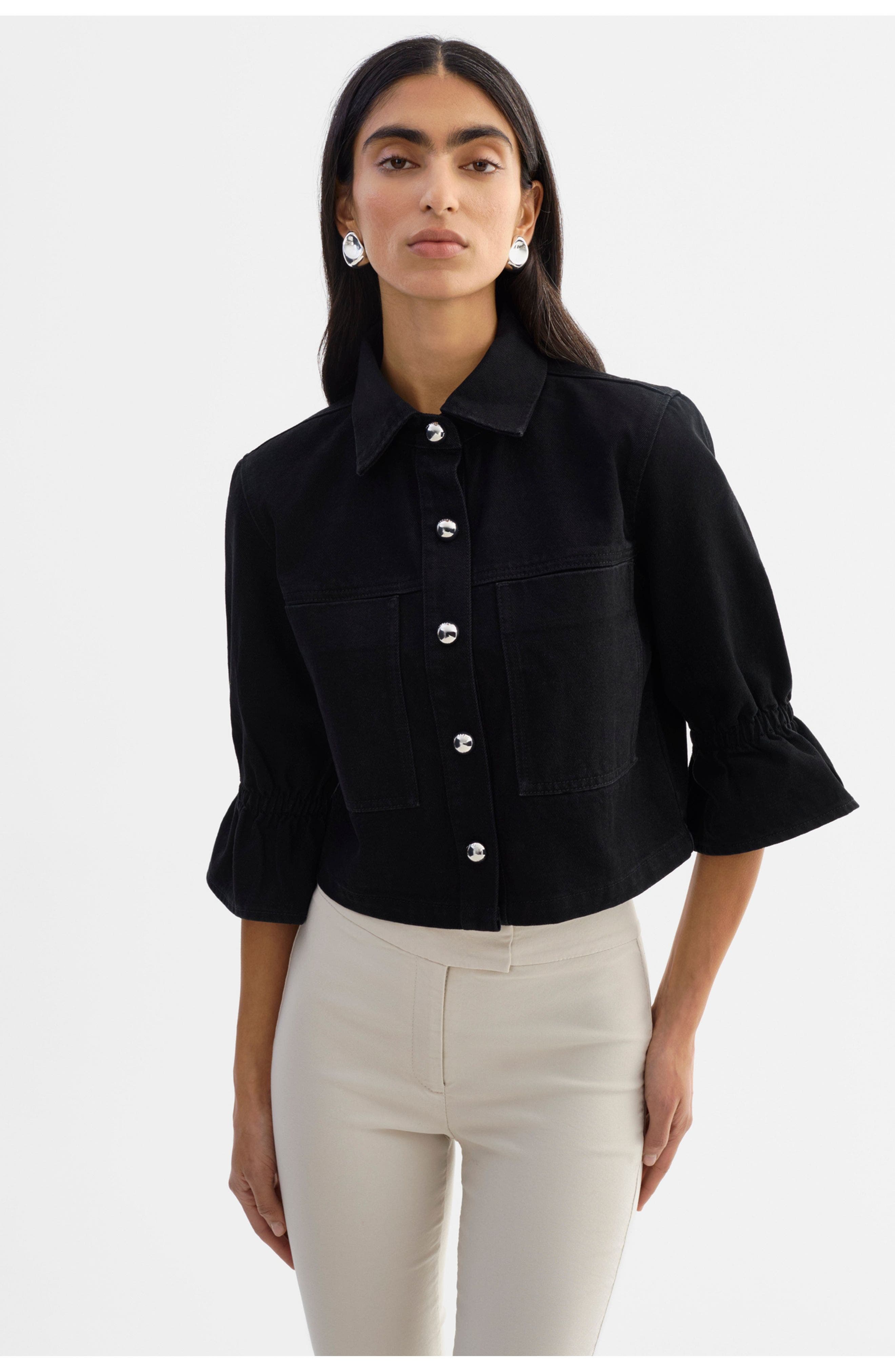 Carolina D | Denim Ruffle Sleeve Jacket (Women) | Nordstrom