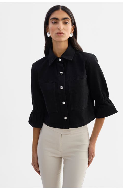 LAMARQUE Carolina D | Denim Ruffle Sleeve Jacket in Black at Nordstrom, Size Xx-Small