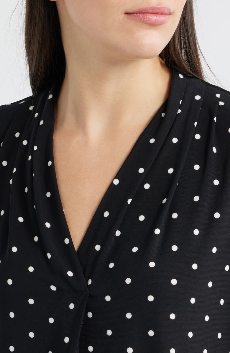 AK ANNE KLEIN Print Pleat Three-Quarter Sleeve Top, Alternate, color, Anne Black/ White Dove