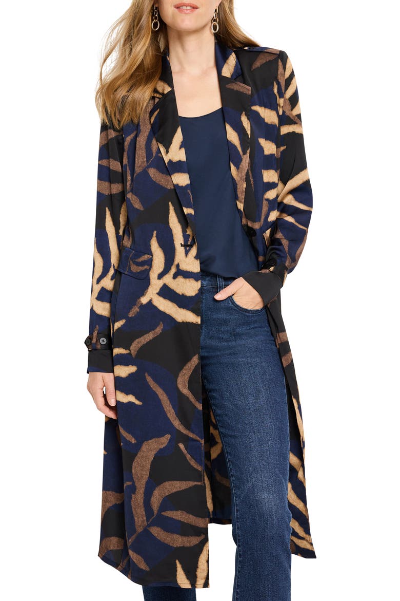 Midnight Fern Print Longline Trench Coat, Main, color, INDIGO MULTI