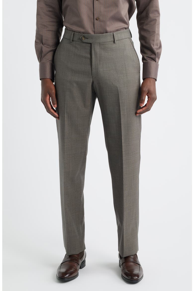 Crossbred Flat Front Wool Dress Pants, Main, color, BROWN