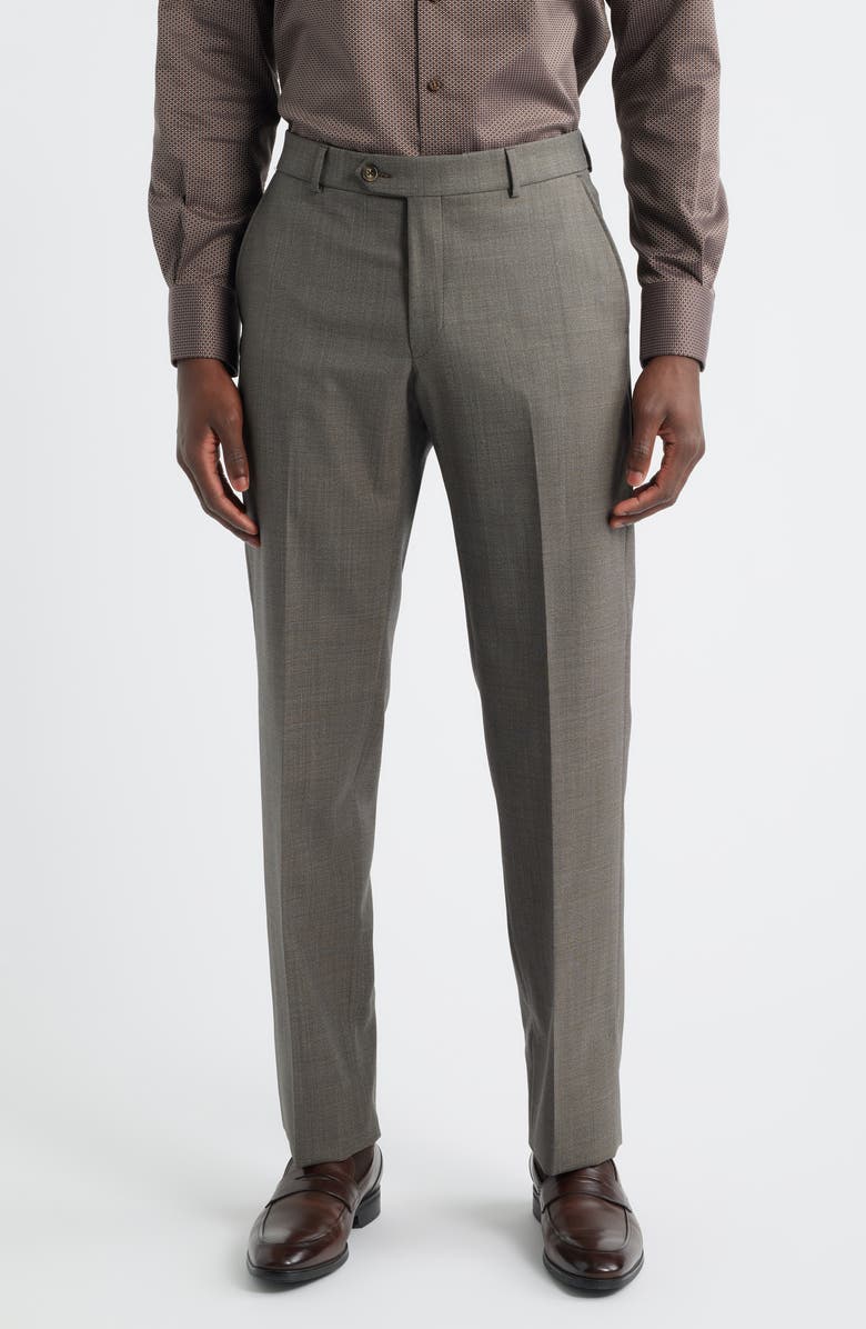 Berle Crossbred Flat Front Wool Dress Pants, Main, color, Brown
