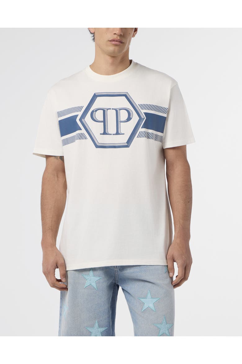 Round Neck T-Shirt Hexagon Line Men, Main, color, OffWhite