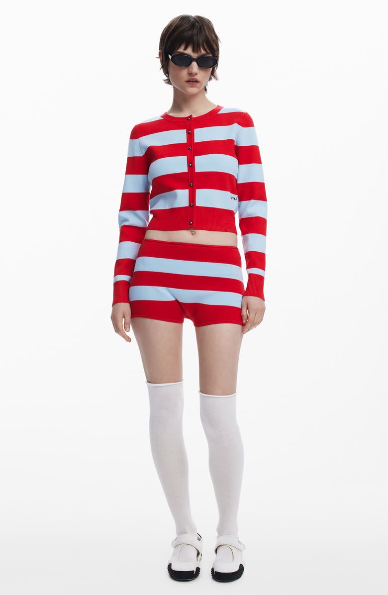 Desigual Stripe Cardigan Sweater, Alternate, color, Red