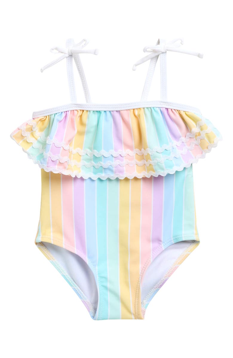 Little Me Kids' Stripe Tie Strap Swimsuit, Main, color, Pink Multi