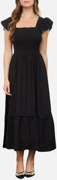 Blu Pepper Smocked Bodice Tiered Maxi Dress