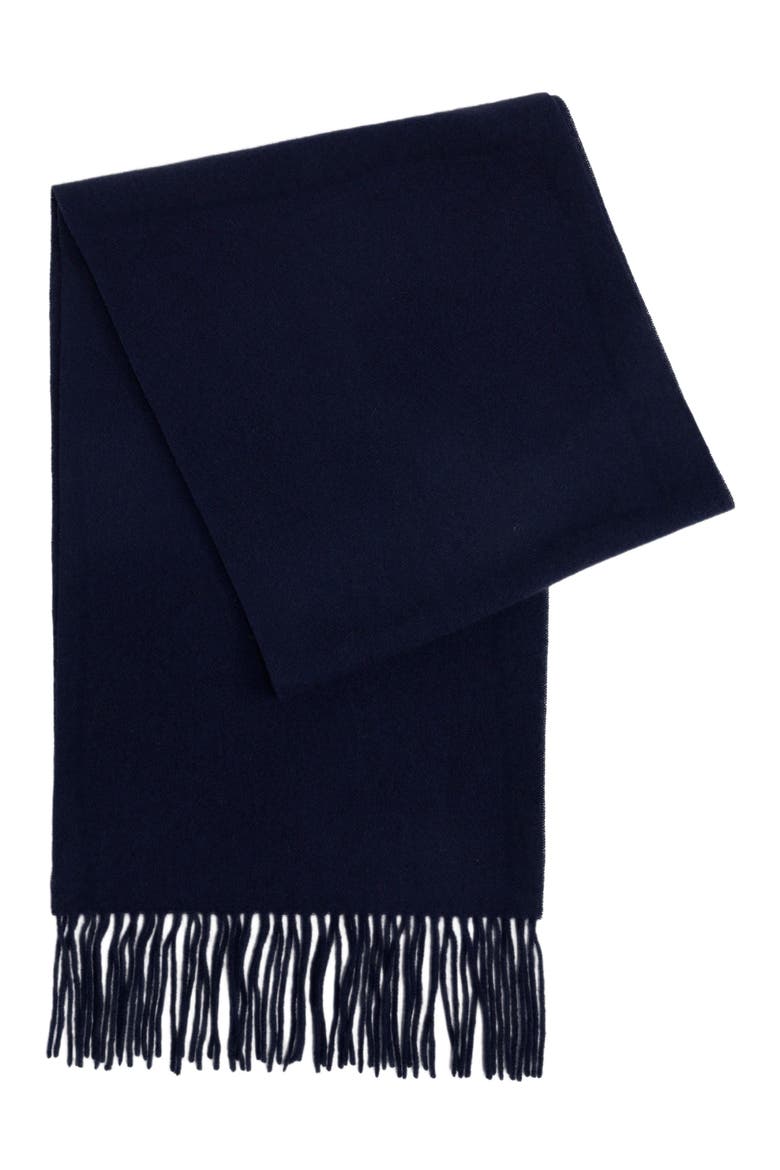 Cashmere Fringed Scarf, Alternate, color, navy