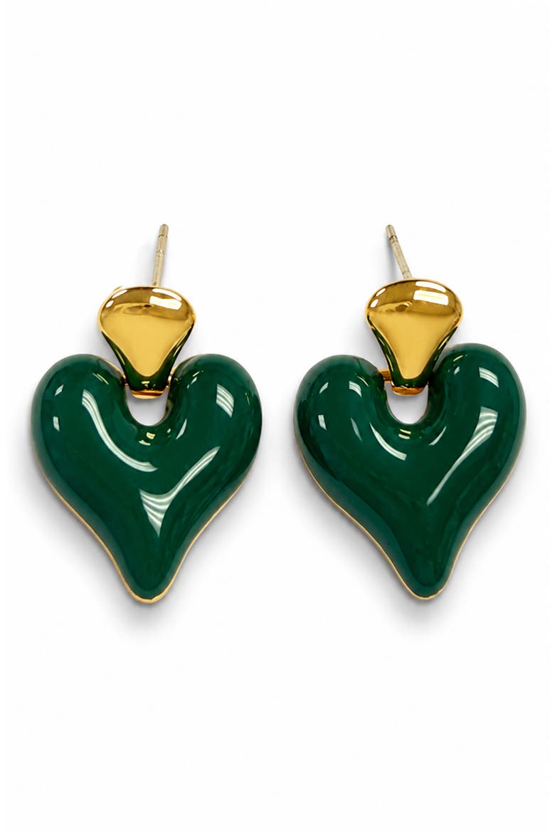 Puffy Heart Drop Earrings, Main, color, GOLD/ GREEN