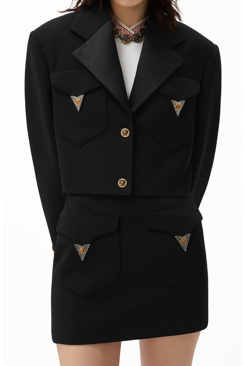 Crop Stretch Wool Blazer, Main, color, BLACK