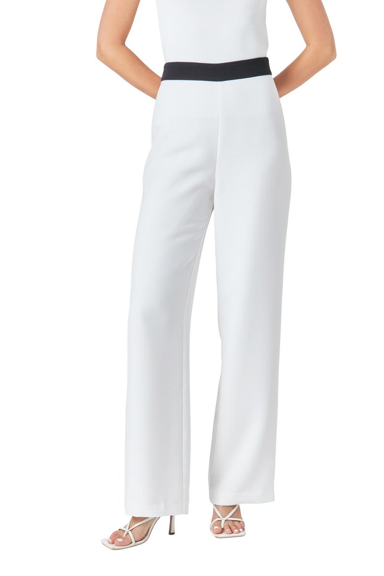 Contrast Band Relaxed High Waist Pants, Alternate, color, OFF WHITE