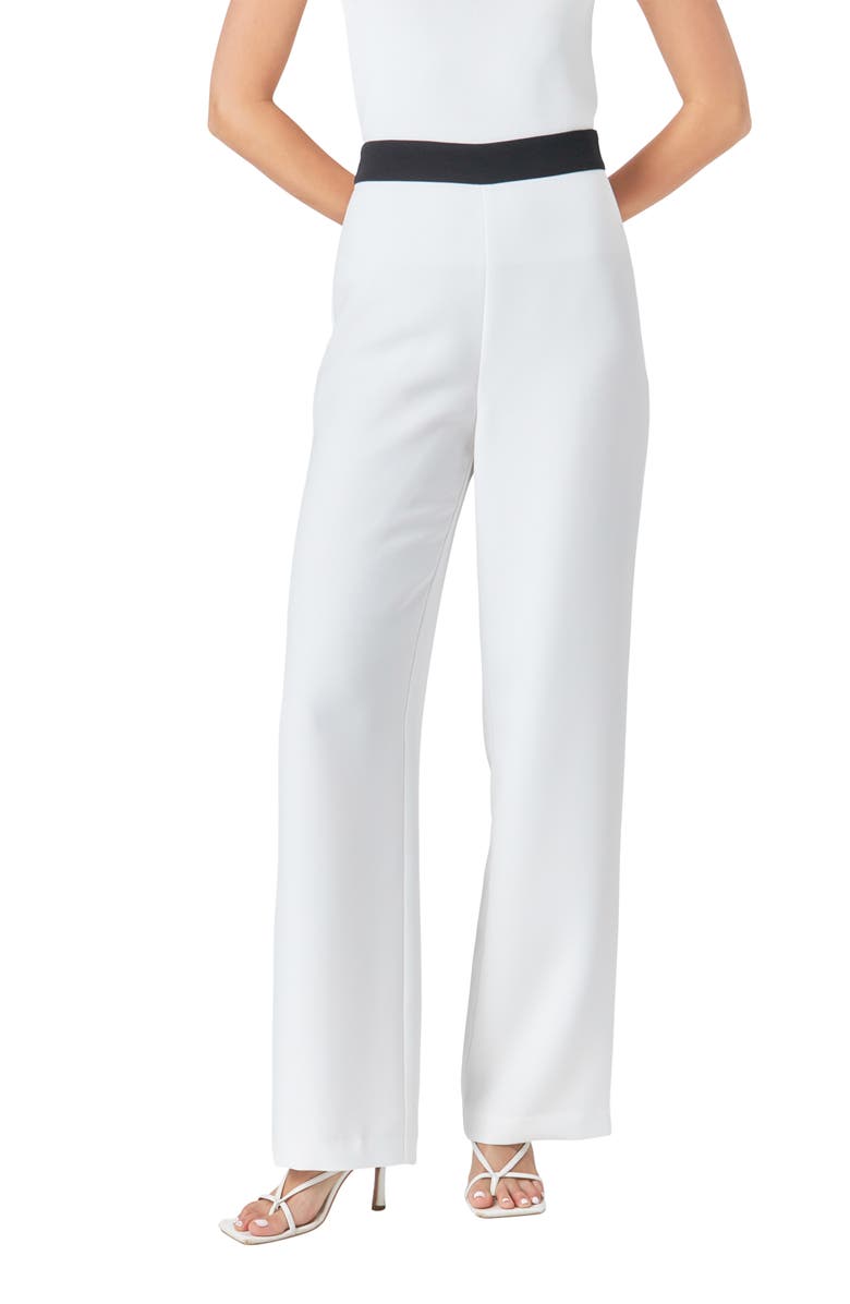 Endless Rose Contrast Band Relaxed High Waist Pants, Alternate, color, Off White