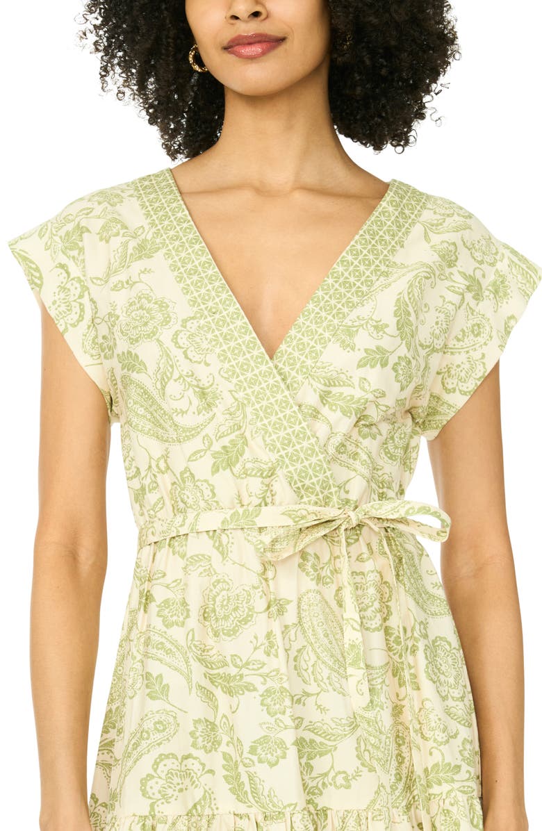 Vince Camuto Print Tie Waist Midi Dress, Alternate, color, Sage