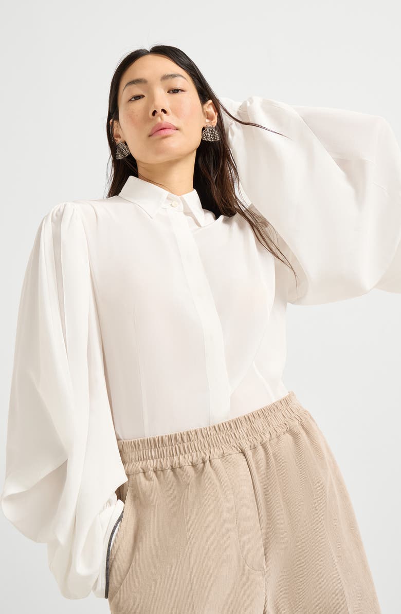 Brunello Cucinelli Crêpe de Chine shirt, Alternate, color, Ivory