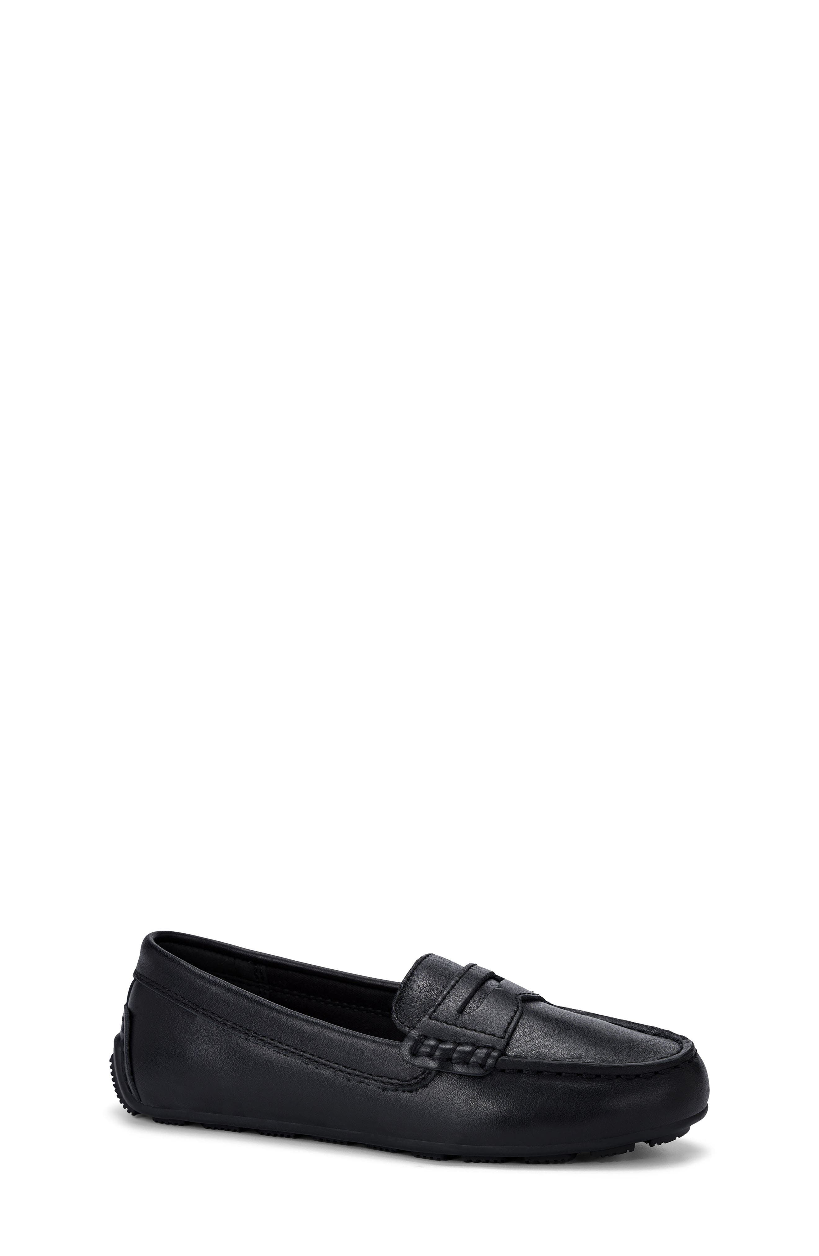 Kids' Leather Driver Moc Penny Loafer, Main, color, BLACK