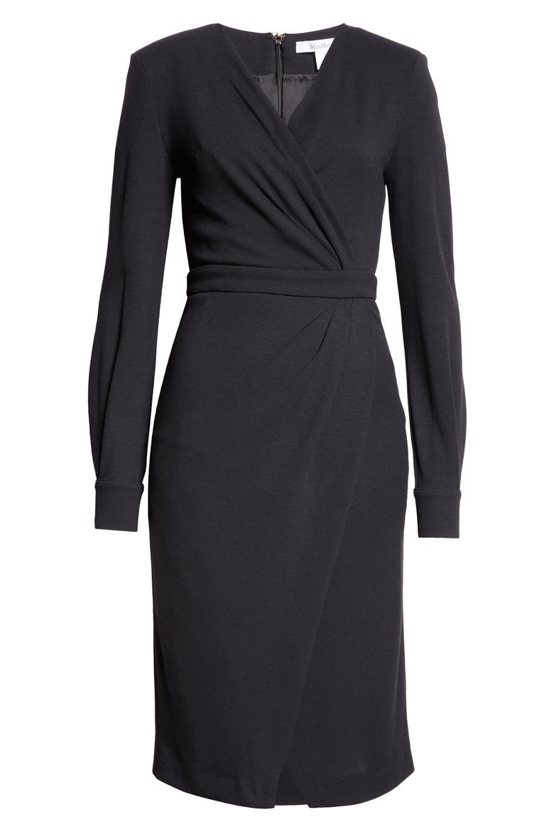 Virtus Long Sleeve Jersey Faux Wrap Dress, Alternate, color, BLACK