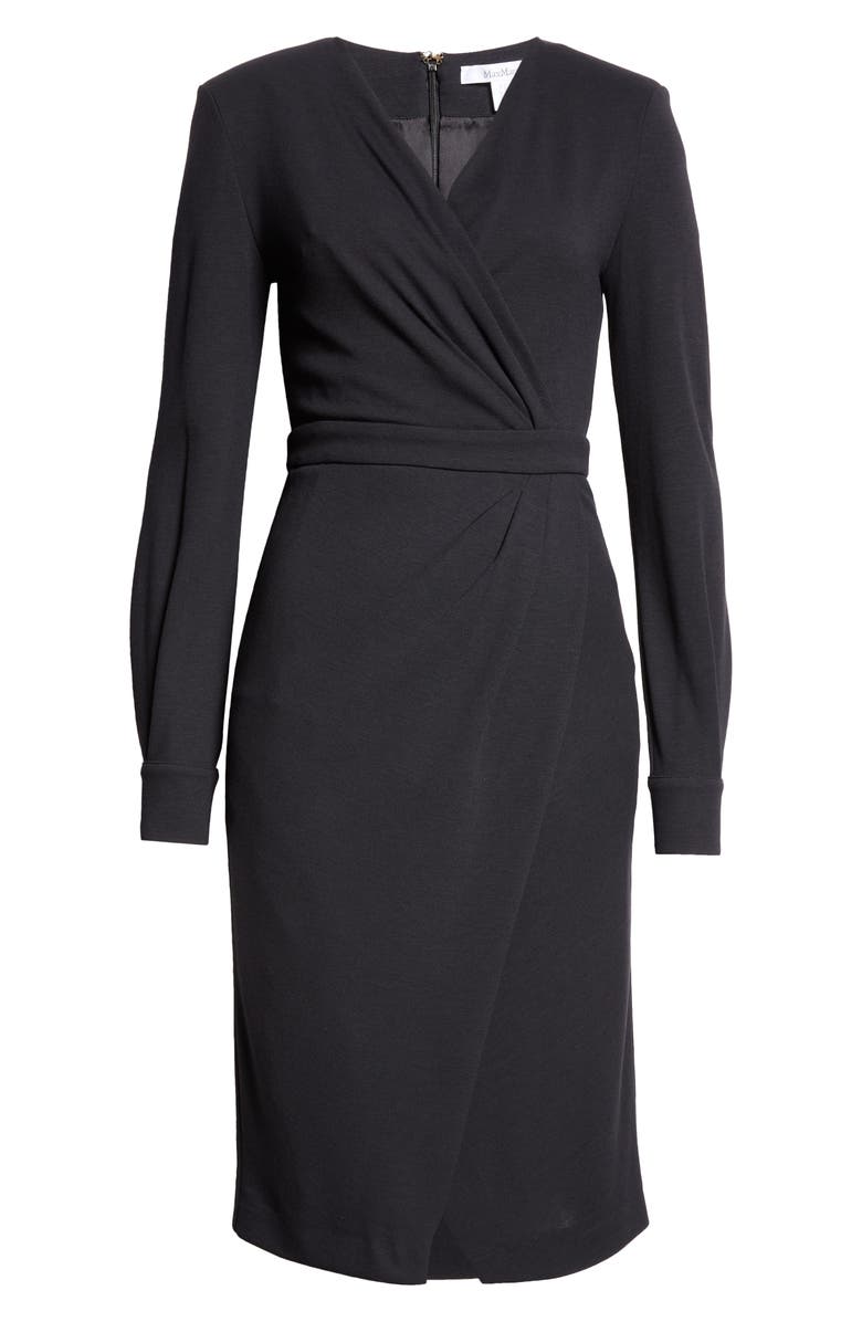 Max Mara Virtus Long Sleeve Jersey Faux Wrap Dress, Alternate, color, Black