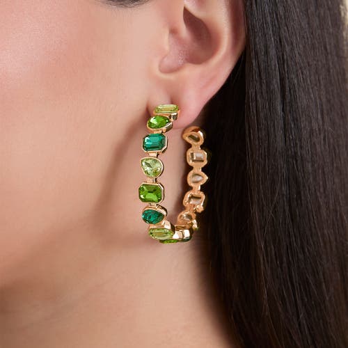 Jessica Simpson Gold-tone Green Stone Hoop Earrings In Green
