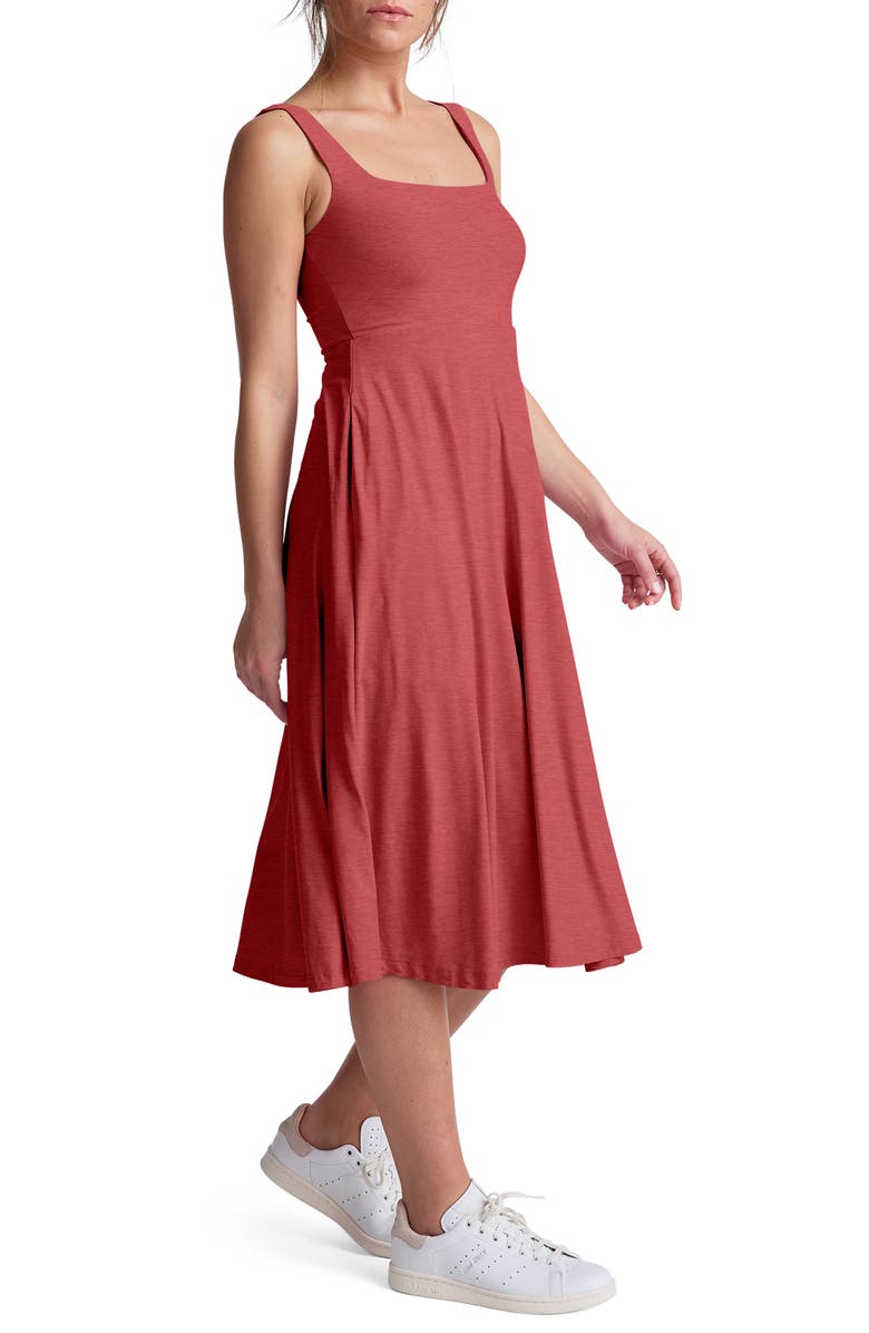 Beyond Yoga Featherweight Square Neck Midi Dress, Alternate, color, Faded Rose Heather