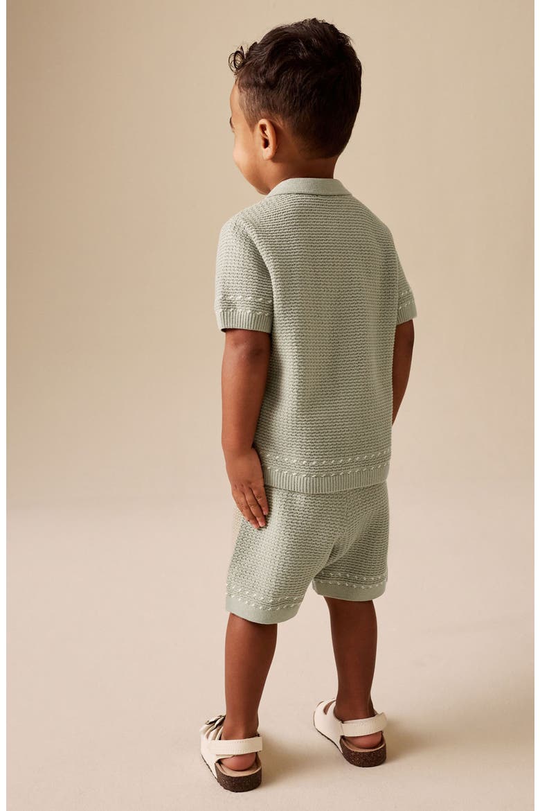 Kids' Cotton Knit Button-Up Shirt & Shorts Set, Alternate, color, GREEN