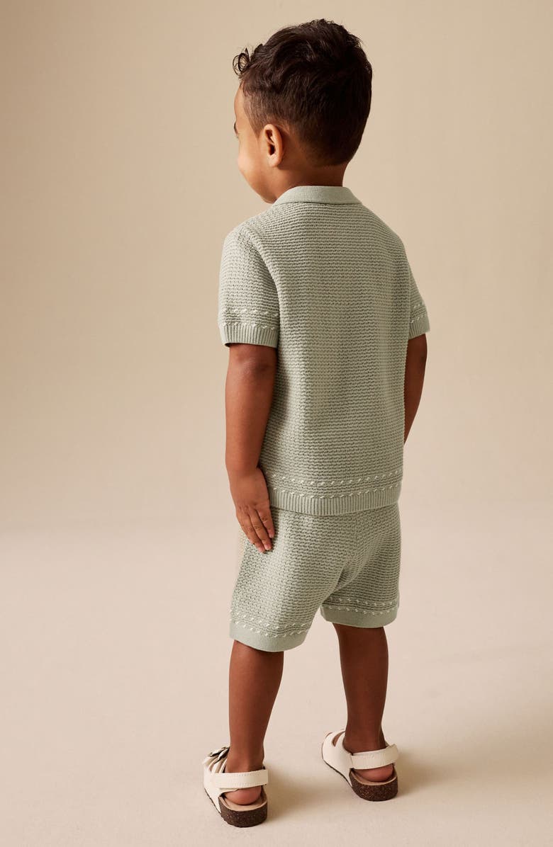 NEXT Kids' Cotton Knit Button-Up Shirt & Shorts Set, Alternate, color, Green
