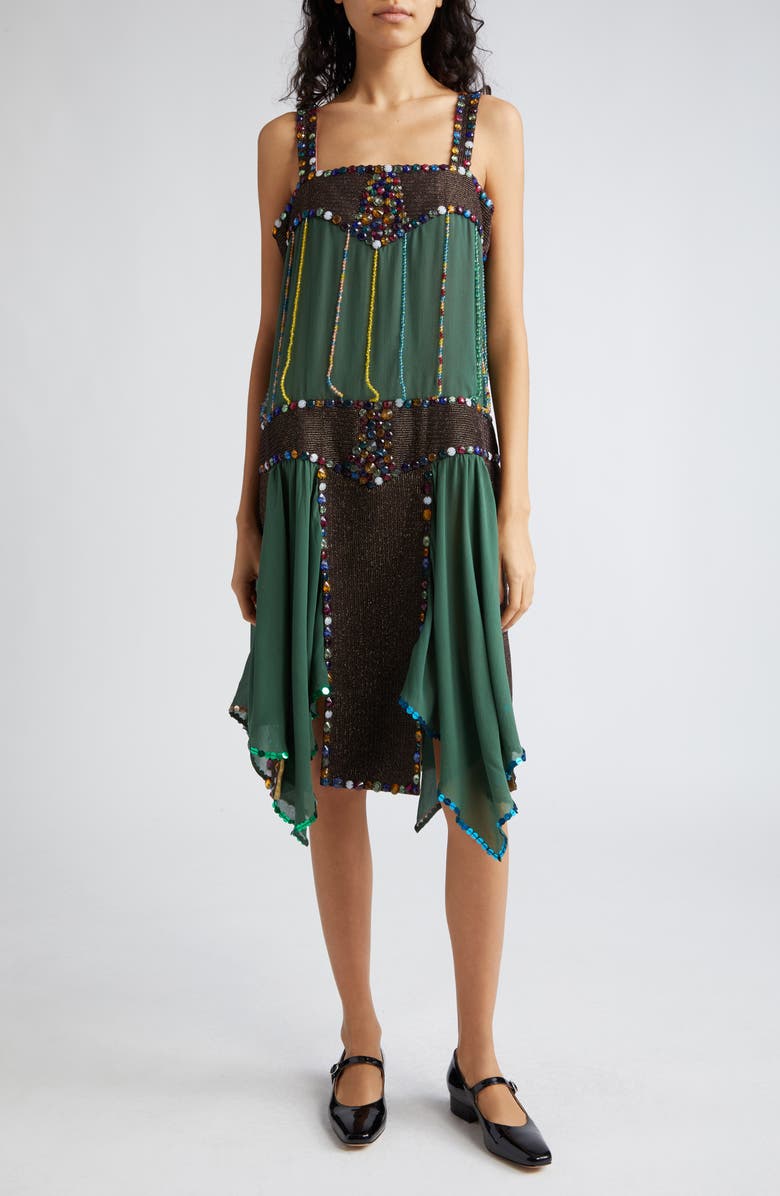 Bode Gem Jarvis Beaded Silk Flapper Dress, Main, color,