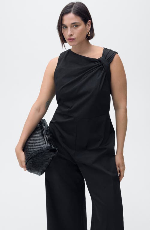 Mango Asymmetric Neck Cotton Blend Crop Jumpsuit