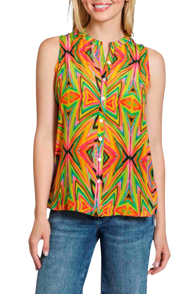 Sleeveless Button-Up Shirt, Main, color, GREEN MULTI