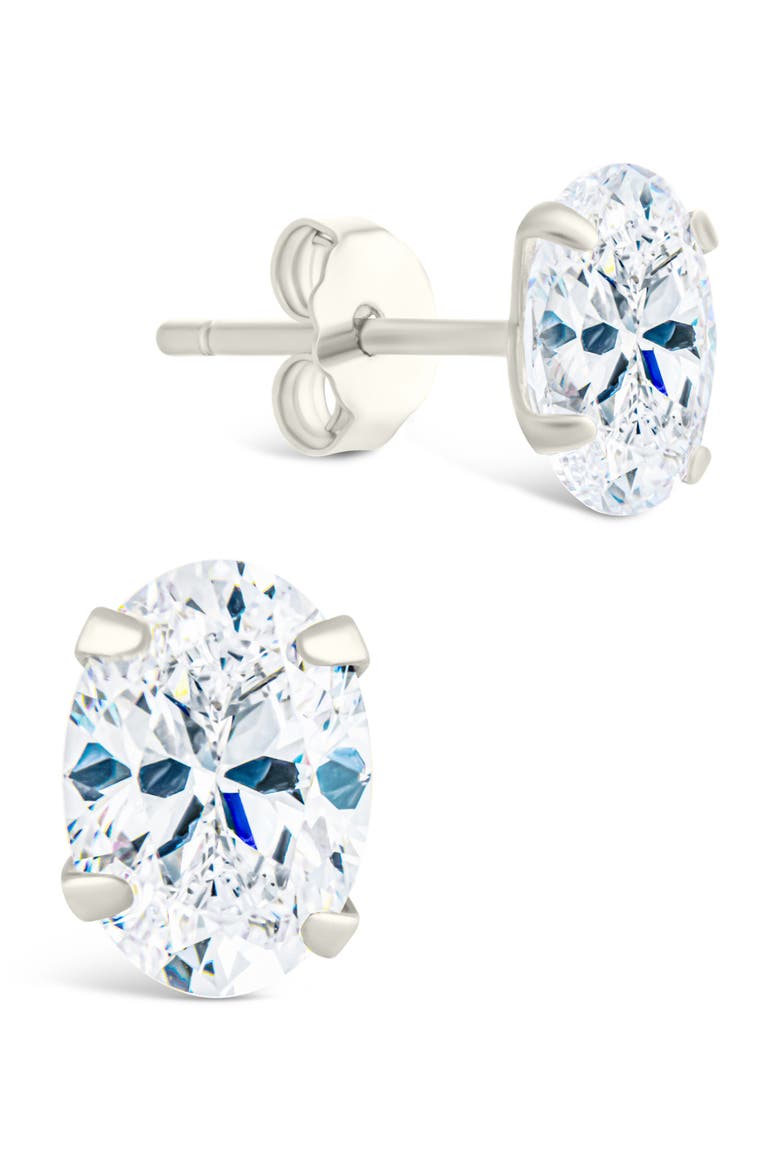 Oval-Cut Cubic Zirconia Stud Earrings, Main, color, SILVER