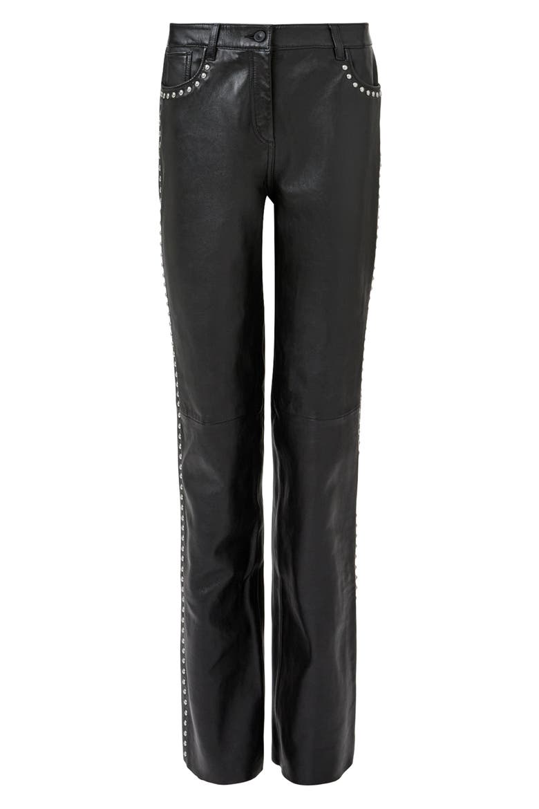 Saige Studded Leather Pants, Alternate, color, BLACK