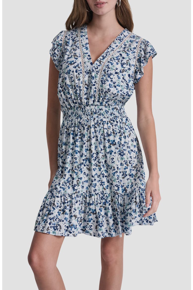 Floral Smocked Waist Minidress, Alternate, color, BLUE
