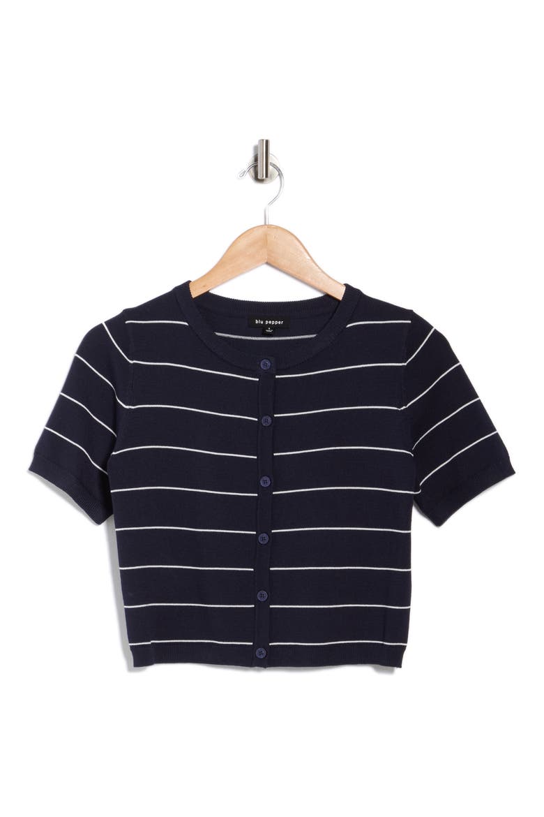 Short Sleeve Cardigan, Alternate, color, NAVY