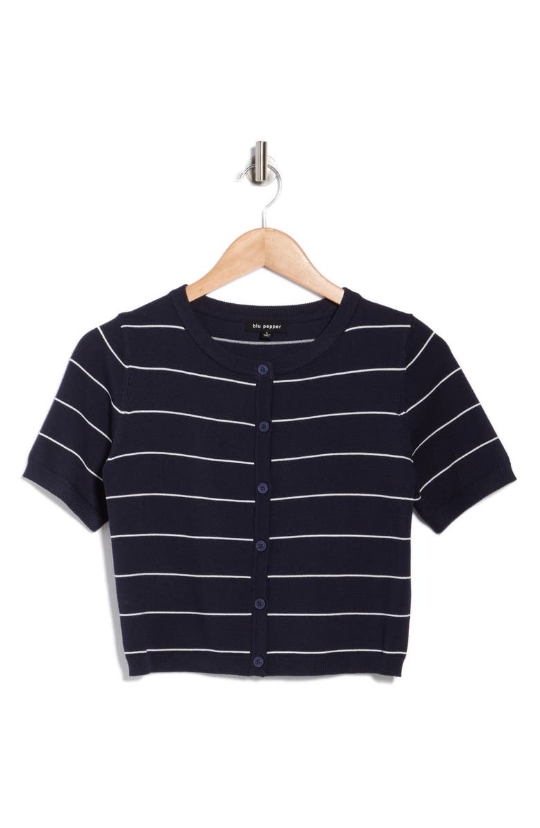 Blu Pepper Short Sleeve Cardigan, Alternate, color, Navy