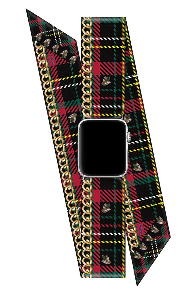 Tartan Tai Apple Watch® Scarf Watchband, Main, color, RED/ BLACK