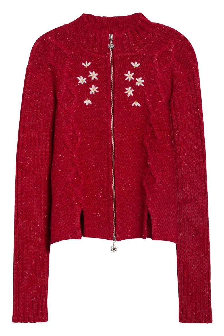 Embroidered Alpaca & Merino Wool Cable Cardigan, Main, color, RED