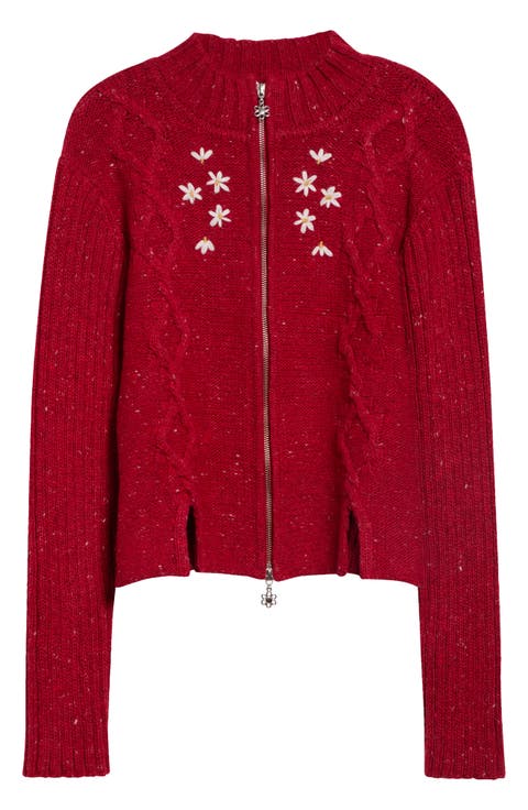 Embroidered Alpaca & Merino Wool Cable Cardigan
