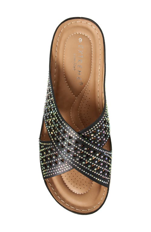 Extreme By Eddie Marc Rhinestone Crisscross Wedge Sandal