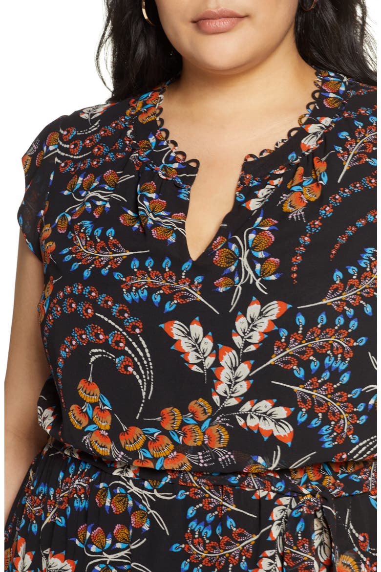 Daniel Rainn Printed Tie Waist Dress, Alternate, color, BLACK