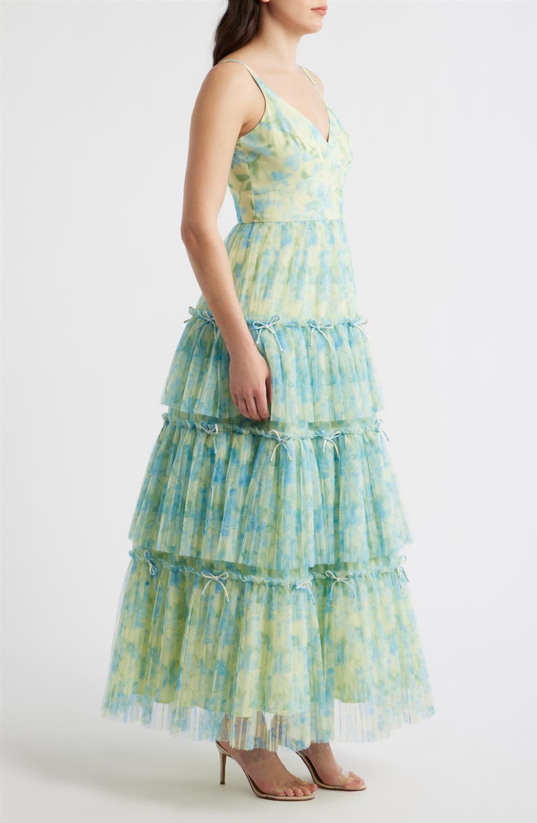 Hutch Madi Tiered Bow Gown, Alternate, color, Ivory / Sky Watercolor