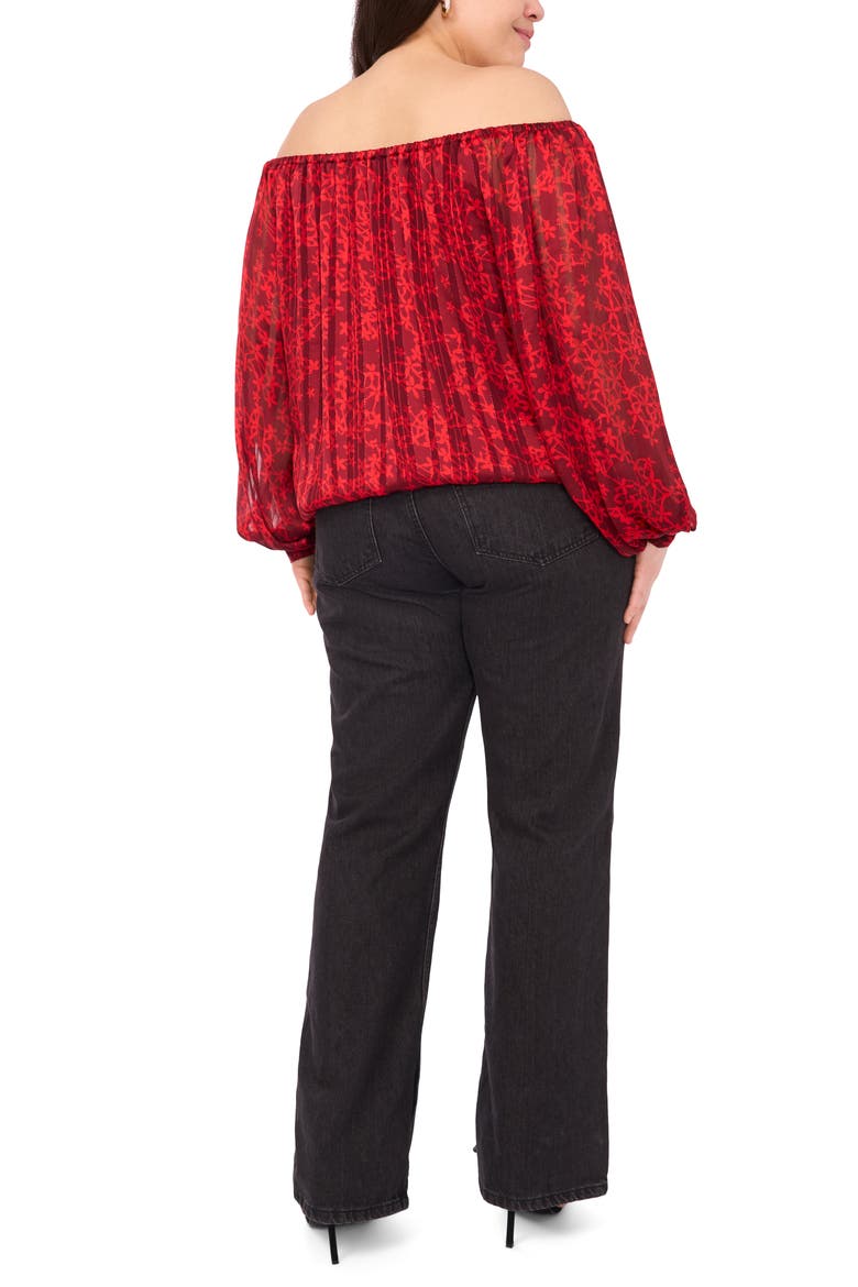 Floral Metallic Print Off the Shoulder Top, Alternate, color, CRIMSON