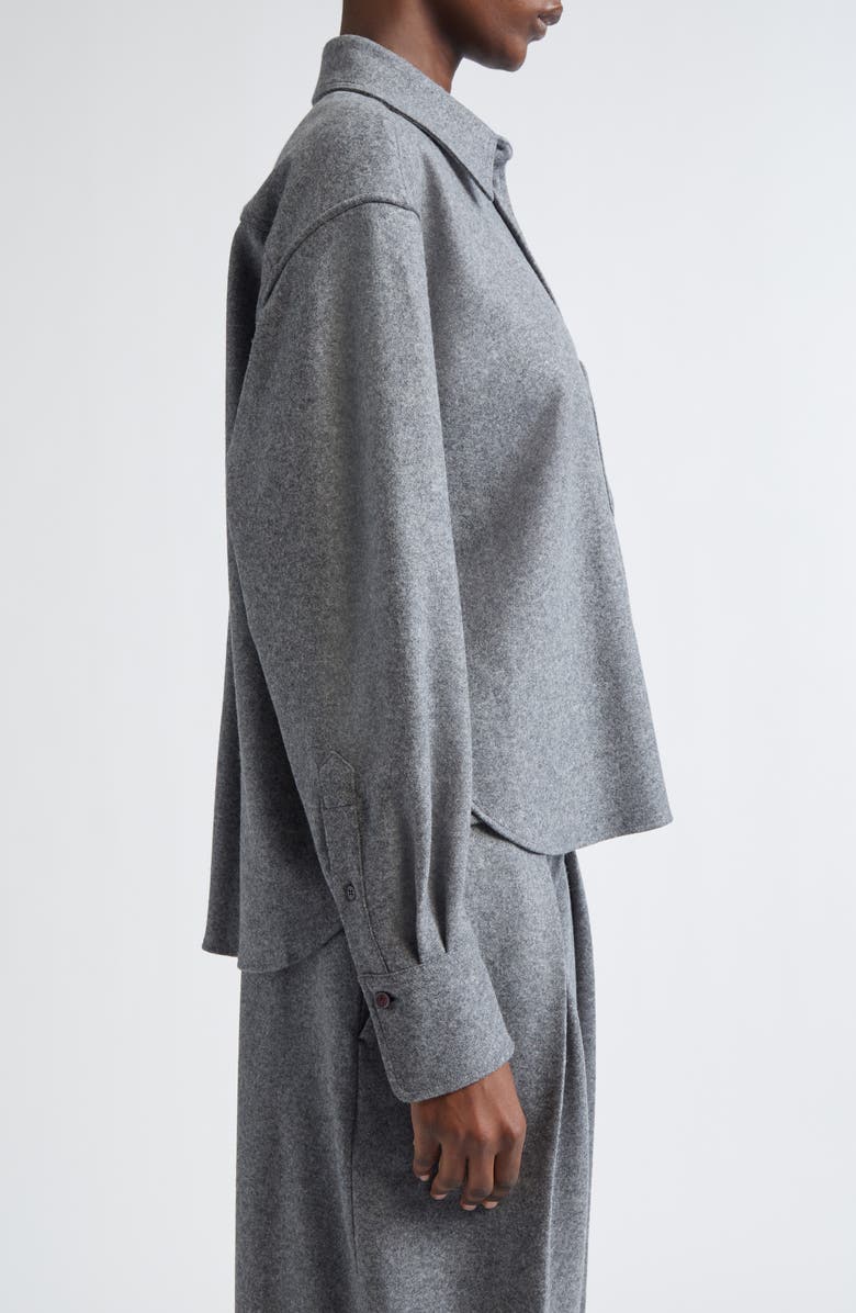 Victoria Beckham Long Sleeve Wool & Cashmere Crop Button-Up Shirt, Alternate, color, Medium Grey Melange
