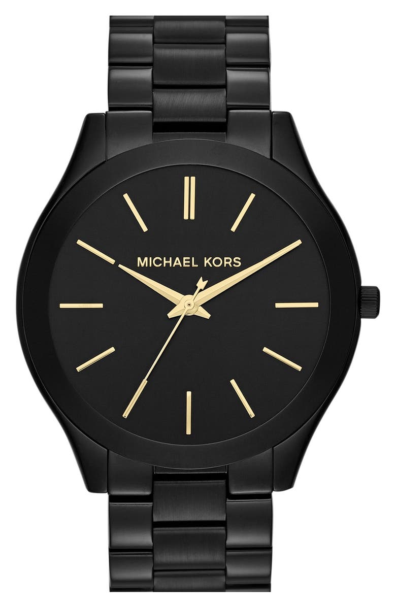 Michael Kors 'Slim Runway' Bracelet Watch, 42mm, Main, color, Black