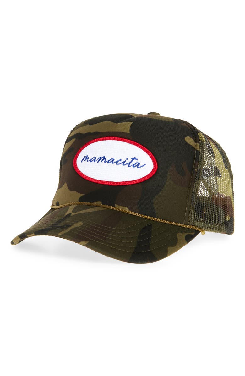 Friday Feelin’ Mamacita Trucker Hat, Main, color, Camo