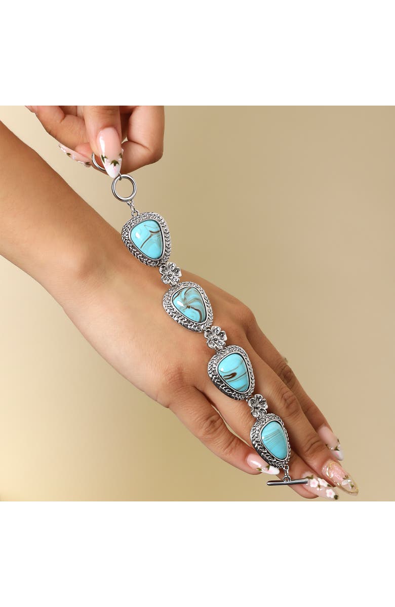 Jessica Simpson Turquoise Gemstone Flower Bracelet, Alternate, color, Silver, Turquoise