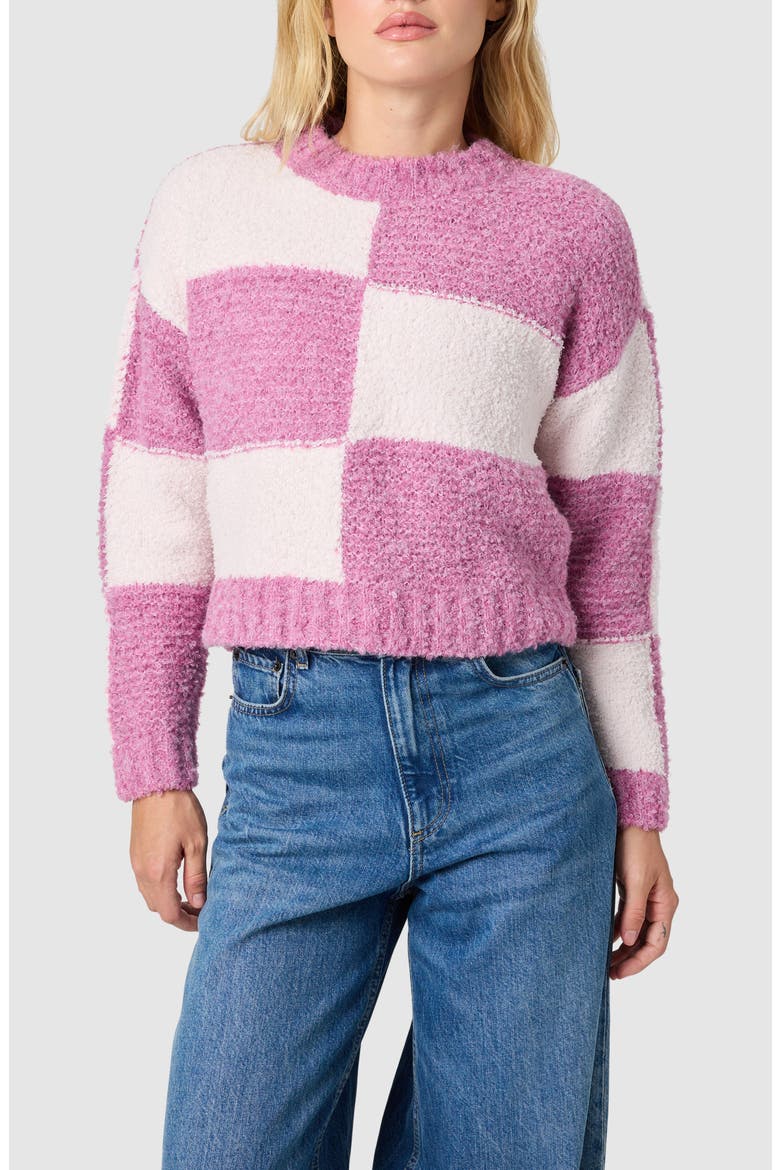Colorblock Checker Sweater, Main, color, BERRY