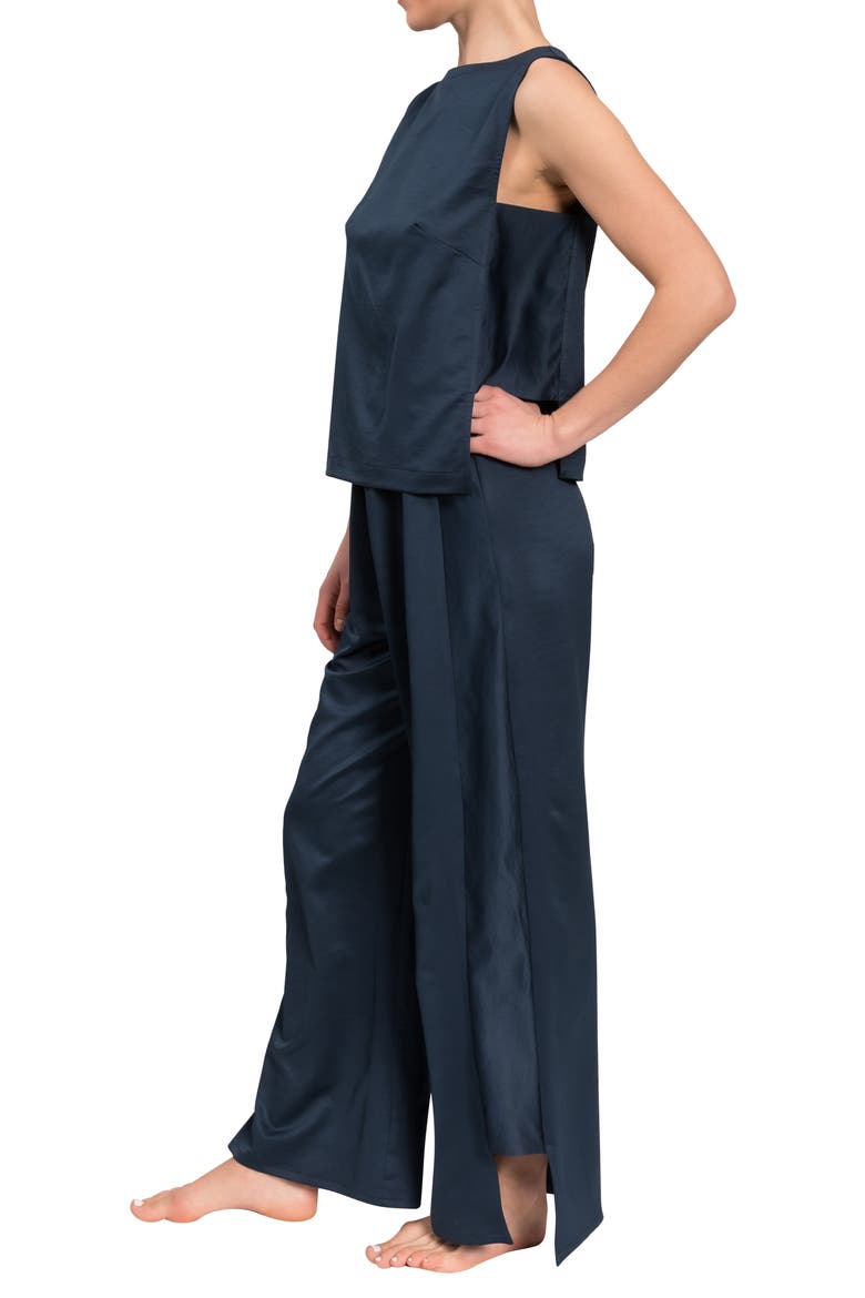 Piper Wide Leg Sleeveless Cotton Pajamas, Alternate, color, INKY BLUE