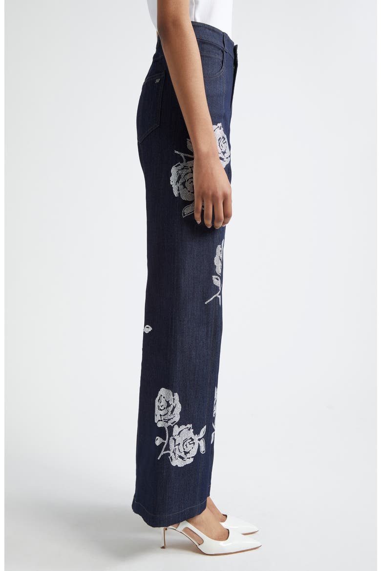 Francine Embellished Rose Wide Leg Denim Pants, Alternate, color, INDIGO