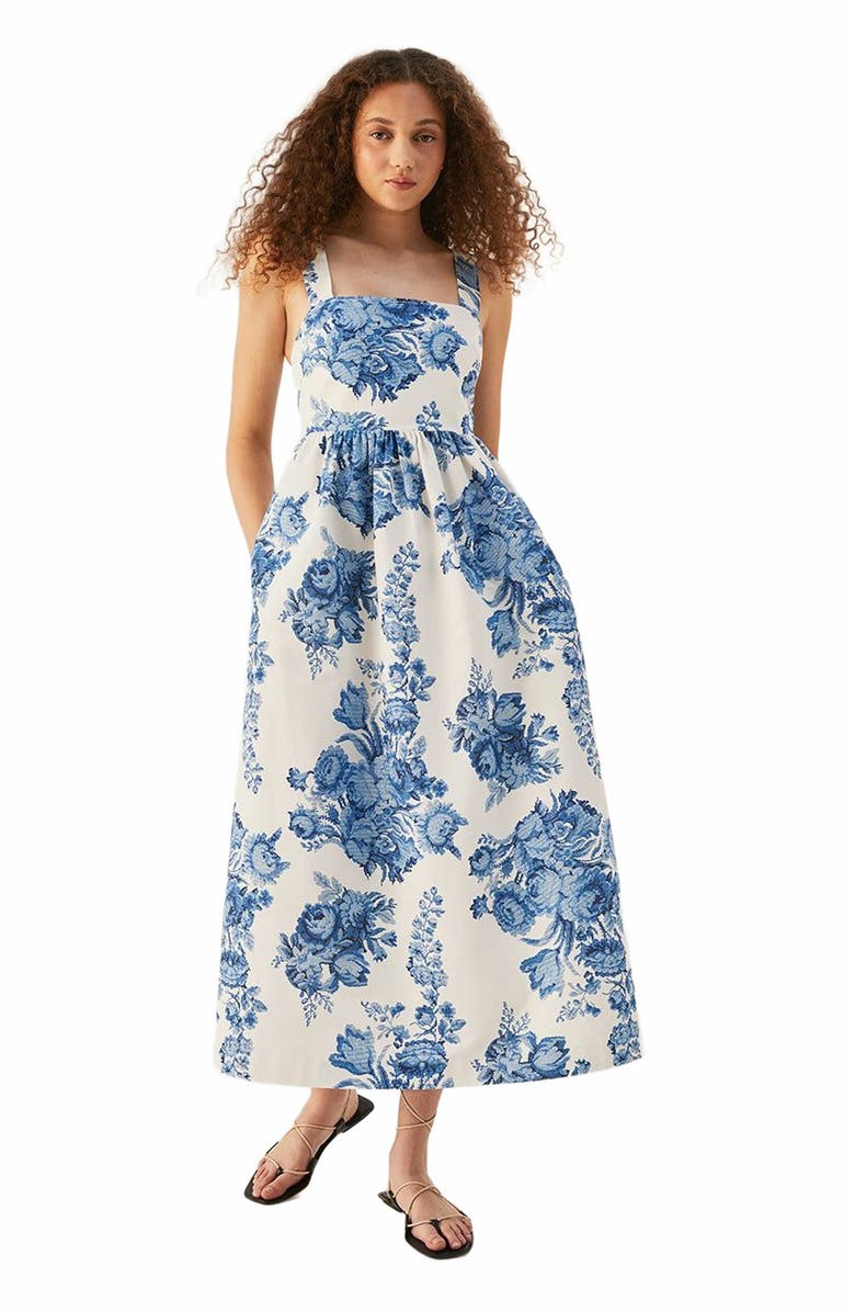 Rebecca Taylor Rosarium Fleur Midi Dress, Main, color, Delft Combo