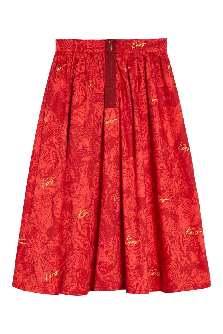 Kids' Mid Length Tiger Print Skirt, Alternate, color, RED