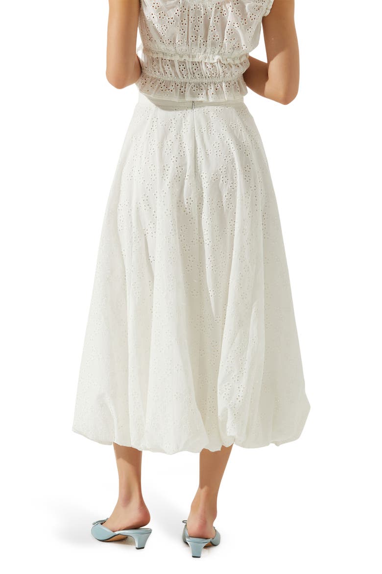 Kissel Embroidered Eyelet Bubble Hem Cotton Midi Skirt, Alternate, color, WHITE